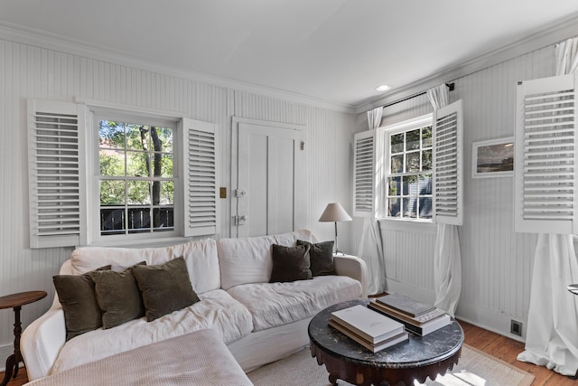 176 Smith St, Charleston, SC 29403 - living area featuring ornamental molding, wood finished floors, and plenty of natural light
