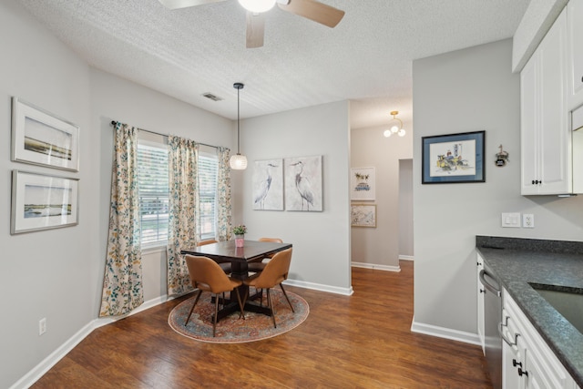 1975 Fruitwood Ave, Charleston, SC 29414 - dining space with a textured ceiling, dark wood-style flooring, and ceiling fan
