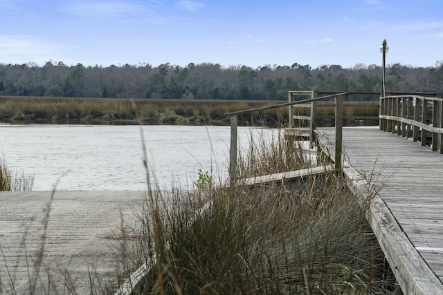 view of dock with a water view