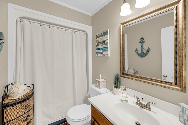 166 River Breeze Dr, Charleston, SC 29407 - bathroom featuring vanity, toilet, ornamental molding, and a shower with curtain