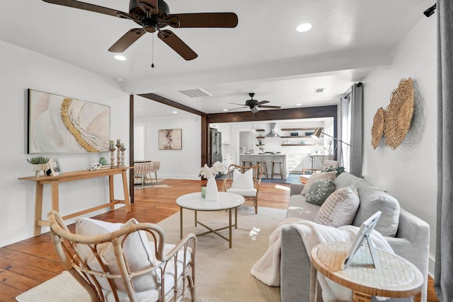 1151 Camellia Dr, Mount Pleasant, SC 29464 - living area featuring wood finished floors, a ceiling fan, recessed lighting, and baseboards