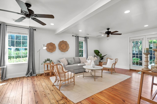 1151 Camellia Dr, Mount Pleasant, SC 29464 - living room featuring ceiling fan, hardwood / wood-style flooring, baseboards, and recessed lighting