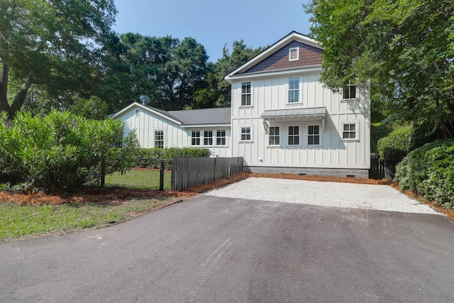 1151 Camellia Dr, Mount Pleasant, SC 29464 - modern inspired farmhouse featuring board and batten siding, asphalt driveway, and crawl space