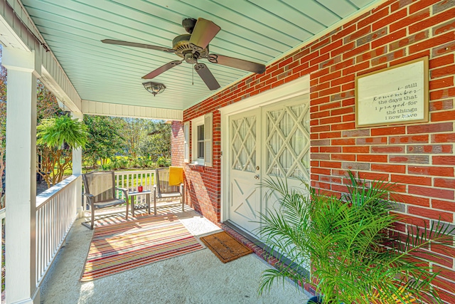 view of patio / terrace featuring a porch and ceiling fan