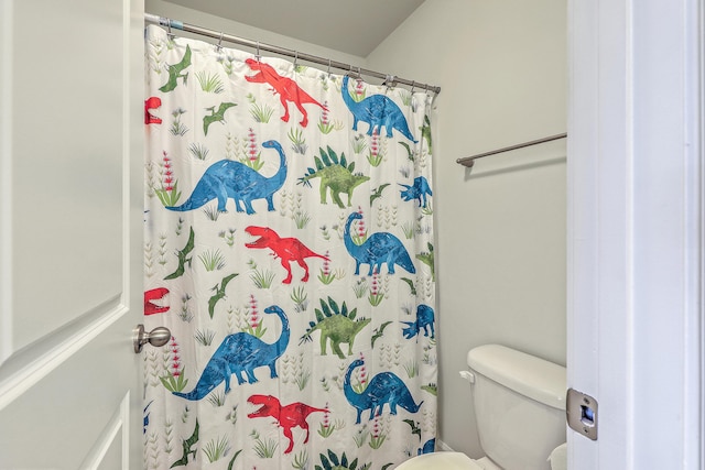 bathroom featuring toilet and a shower with shower curtain