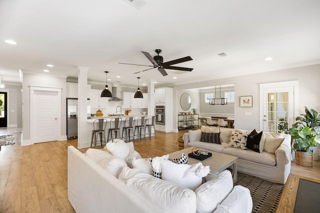 2828 Wagner Way, Mount Pleasant, SC 29466 - living room with ceiling fan, light wood-style flooring, recessed lighting, and baseboards