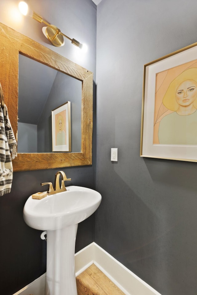2828 Wagner Way, Mount Pleasant, SC 29466 - bathroom featuring baseboards, lofted ceiling, and wood finished floors