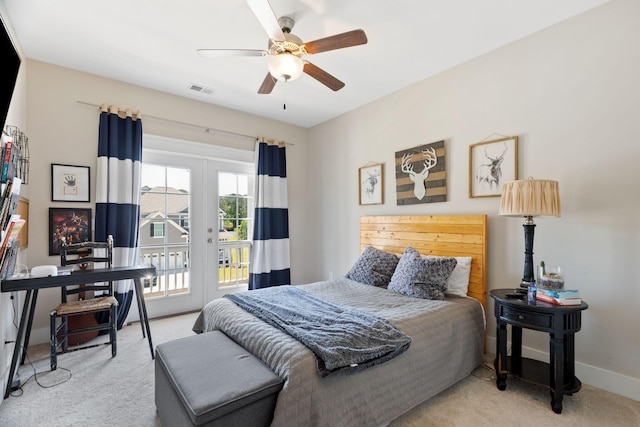 2828 Wagner Way, Mount Pleasant, SC 29466 - carpeted bedroom with french doors, access to outside, baseboards, and a ceiling fan