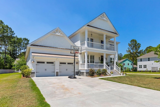 2828 Wagner Way, Mount Pleasant, SC 29466 - view of front of property featuring covered porch, a balcony, concrete driveway, and a front lawn
