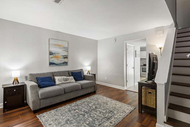 507 Stinson Dr Unit E8, Charleston, SC 29407 - living room featuring stairs and dark wood-style flooring