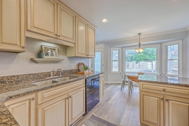 103 Laurens Ct, Summerville, SC 29485 - kitchen with ornamental molding, dishwasher, light wood-style floors, and a sink