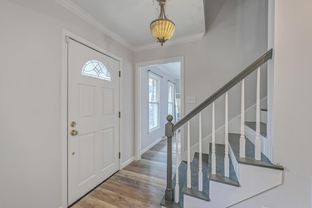 103 Laurens Ct, Summerville, SC 29485 - entrance foyer featuring stairway, crown molding, baseboards, and wood finished floors