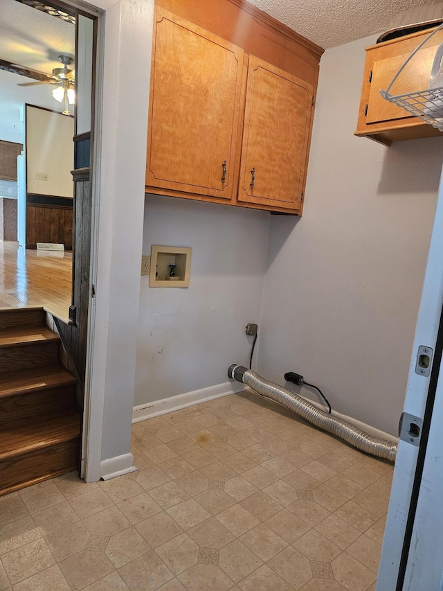 101 Brittany Ct, Summerville, SC 29485 - laundry area with cabinet space, ceiling fan, baseboards, washer hookup, and a textured ceiling