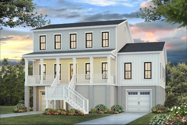 view of front of home featuring a garage and a porch