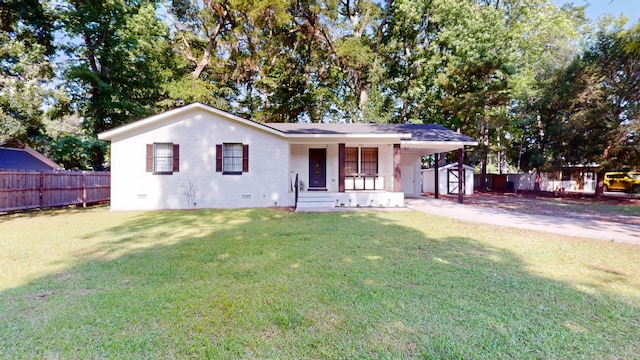 12 Presnell Cir, Beaufort, SC 29902 - ranch-style house with crawl space, covered porch, a carport, and driveway