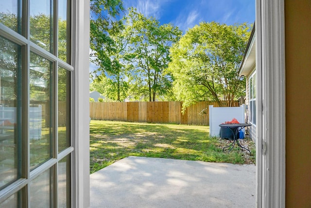 view of yard featuring a fenced backyard and a patio area