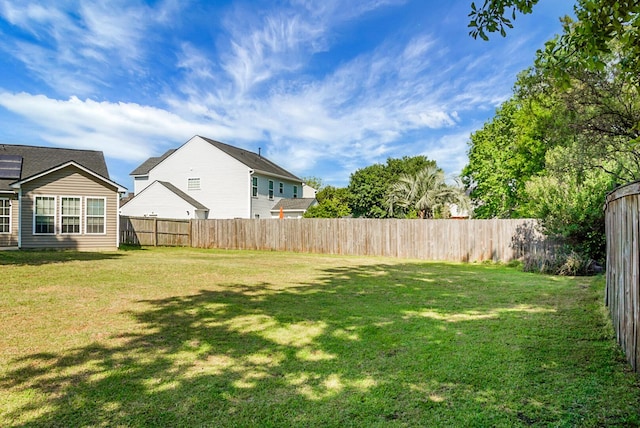 view of yard with a fenced backyard