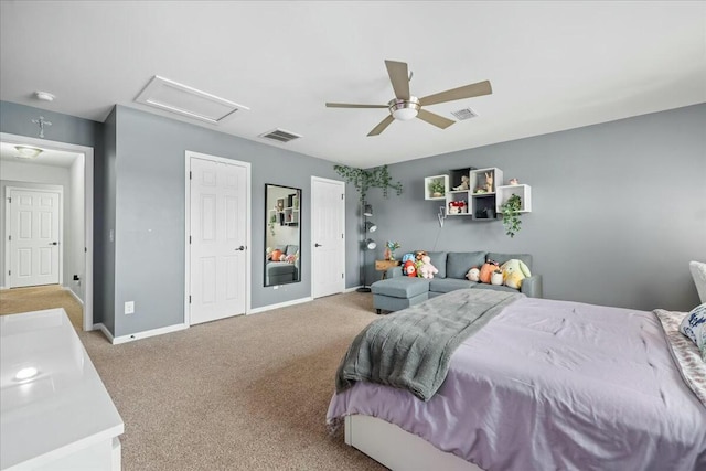 bedroom with carpet and ceiling fan