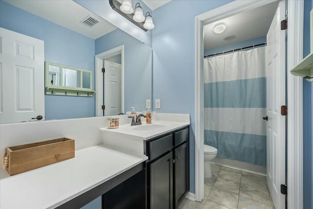 full bathroom with vanity, shower / bath combo with shower curtain, and toilet