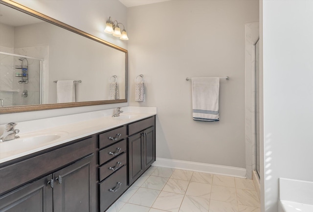 bathroom with vanity and walk in shower