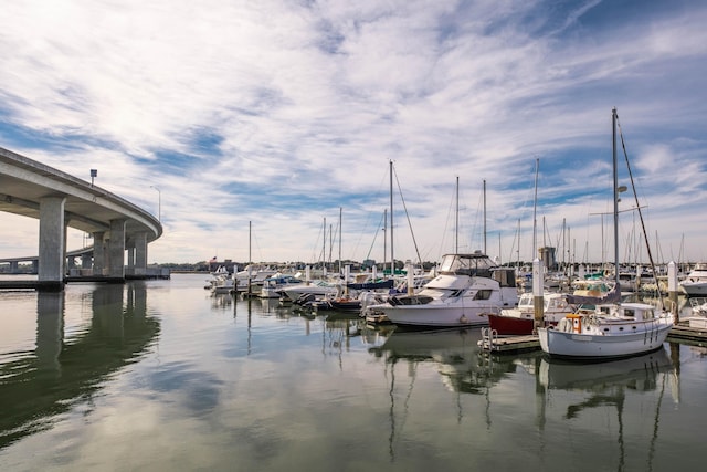 view of dock featuring a water view