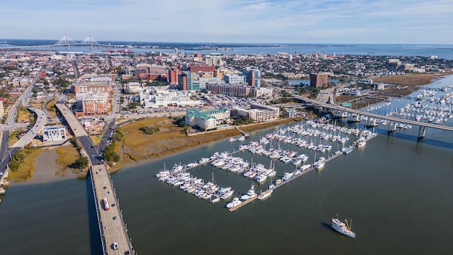 bird's eye view featuring a water view