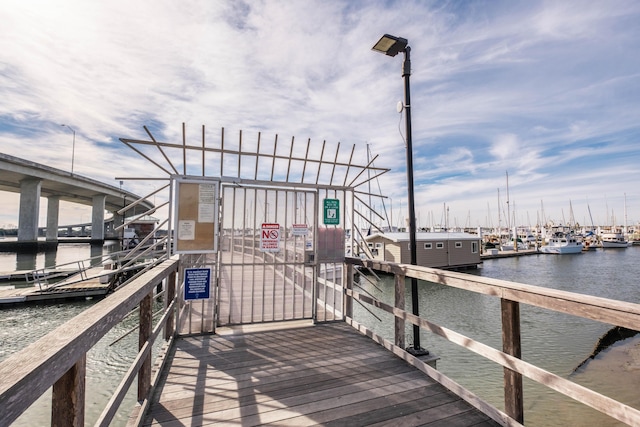 dock area with a water view