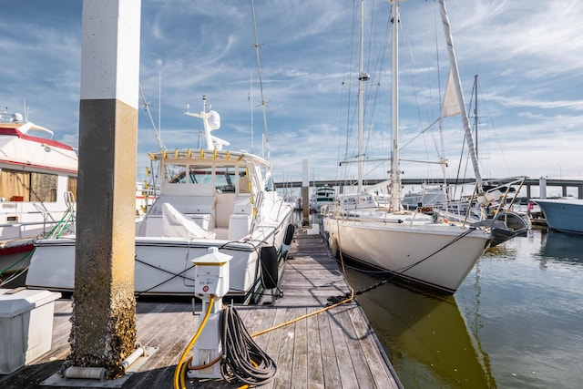 view of dock with a water view