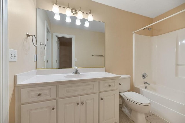 full bathroom featuring tile patterned flooring, vanity, bathtub / shower combination, and toilet