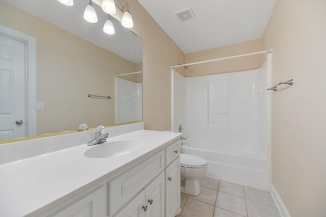 full bathroom featuring tile patterned flooring, vanity, shower / bathing tub combination, and toilet