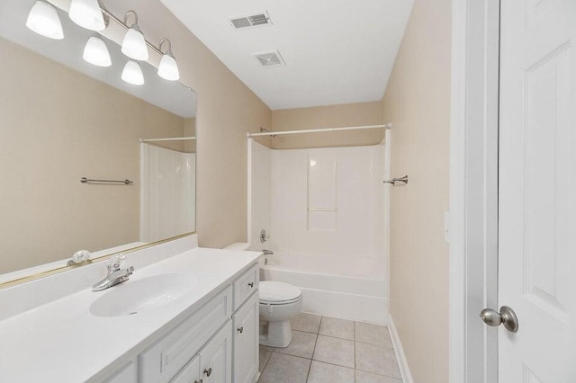 full bathroom featuring tile patterned flooring, vanity, shower / tub combination, and toilet