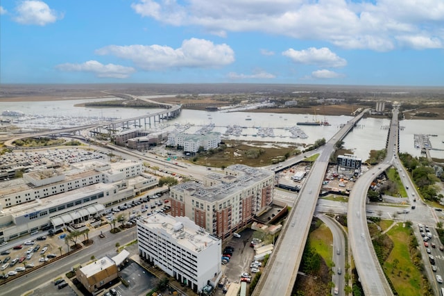 drone / aerial view featuring a water view