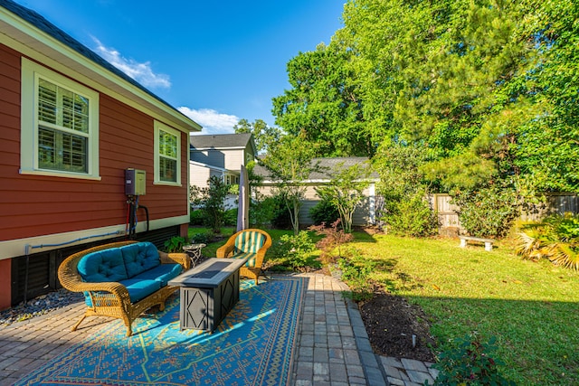 view of patio / terrace with a fenced backyard and an outdoor hangout area