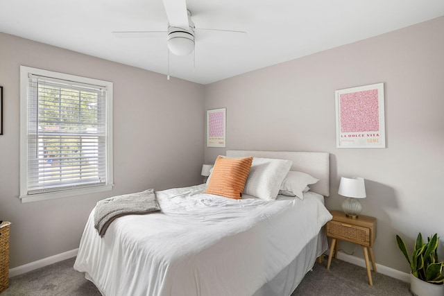 bedroom featuring carpet flooring and ceiling fan