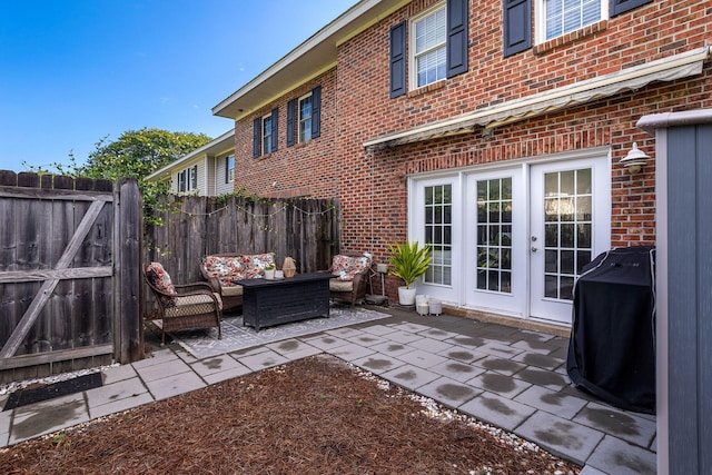 view of patio featuring an outdoor living space and area for grilling