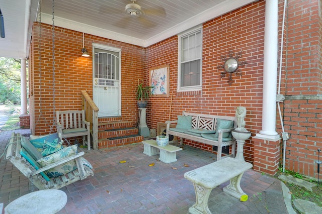 view of patio / terrace featuring an outdoor hangout area and entry steps