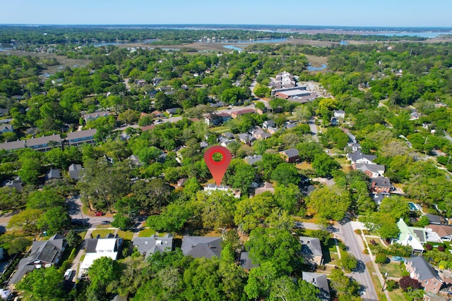 birds eye view of property featuring a residential view and a water view