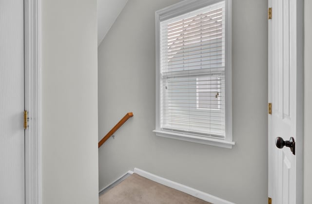 interior space featuring light colored carpet