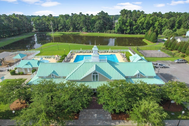 aerial view with a water view