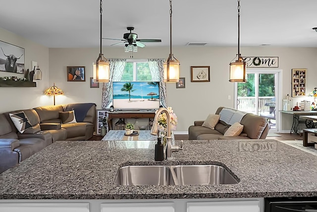 508 Glady Rd, Moncks Corner, SC 29461 - kitchen featuring open floor plan, a sink, a ceiling fan, and plenty of natural light