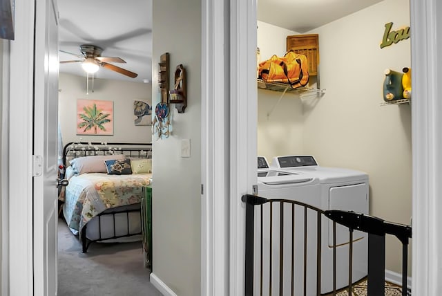 508 Glady Rd, Moncks Corner, SC 29461 - laundry room with washing machine and clothes dryer, ceiling fan, and carpet floors
