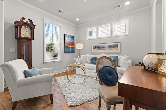 403 Cool Bend Ln, Summerville, SC 29486 - living room featuring ornamental molding, baseboards, recessed lighting, and wood finished floors