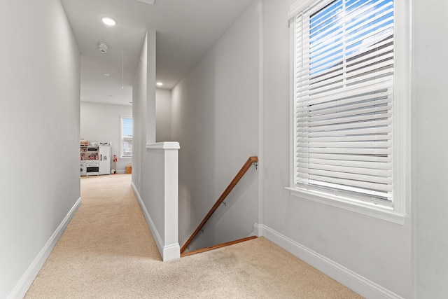 403 Cool Bend Ln, Summerville, SC 29486 - corridor featuring an upstairs landing, carpet floors, attic access, baseboards, and recessed lighting