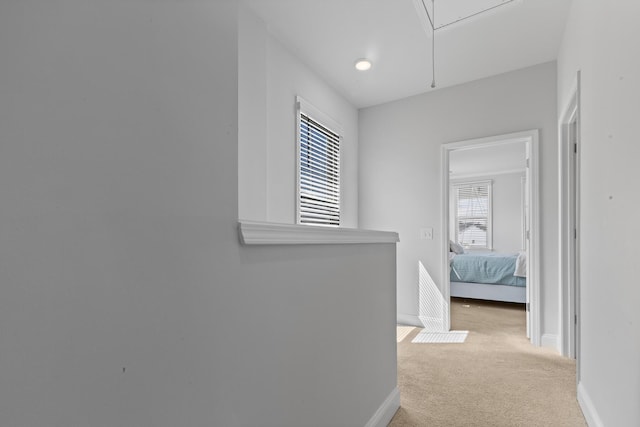 403 Cool Bend Ln, Summerville, SC 29486 - hallway featuring attic access, carpet flooring, and baseboards