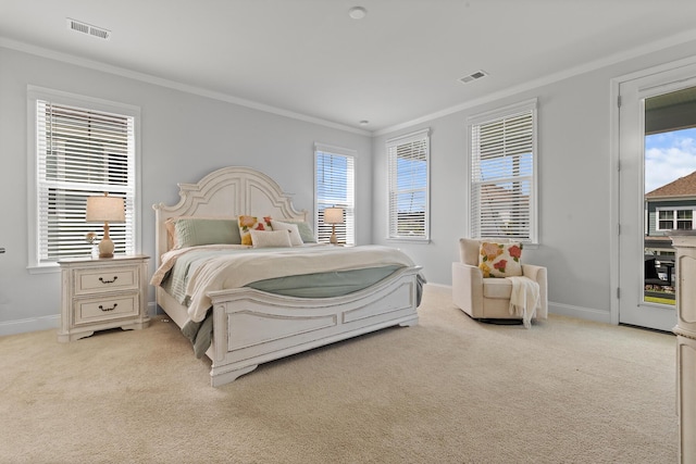 403 Cool Bend Ln, Summerville, SC 29486 - bedroom with ornamental molding, light colored carpet, baseboards, and access to exterior