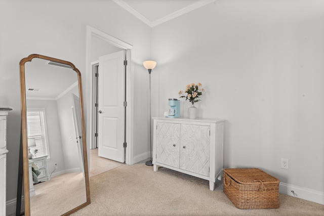 403 Cool Bend Ln, Summerville, SC 29486 - corridor with light colored carpet, crown molding, and baseboards