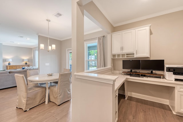 3173 Hugh Bennett Dr, Johns Island, SC 29455 - office space with light wood-style flooring, ornamental molding, and a chandelier
