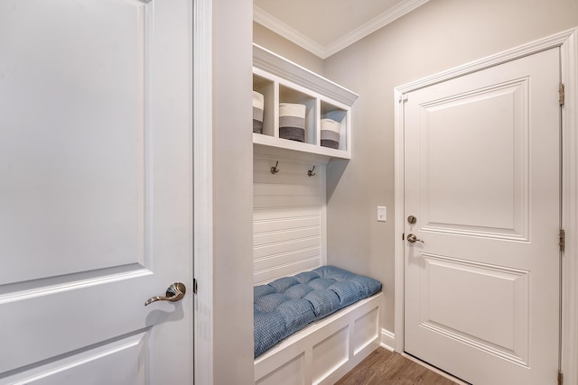 3173 Hugh Bennett Dr, Johns Island, SC 29455 - mudroom featuring crown molding and wood finished floors