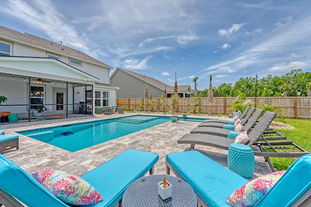 3173 Hugh Bennett Dr, Johns Island, SC 29455 - view of swimming pool featuring outdoor lounge area, a patio area, a fenced backyard, and a sunroom