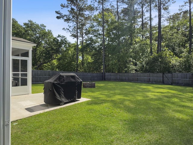 view of yard with a patio and a fenced backyard